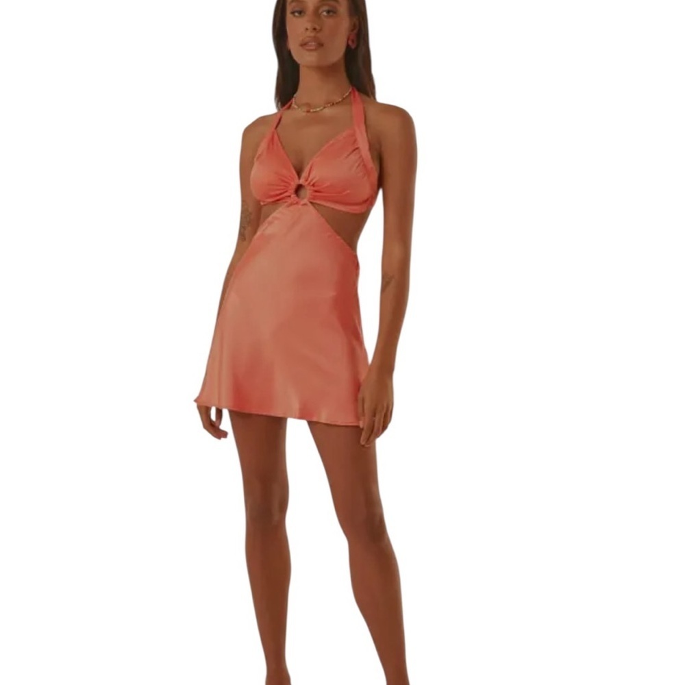 PEPPERMAYO Elegant Coral Halter MINI Dress Size 6